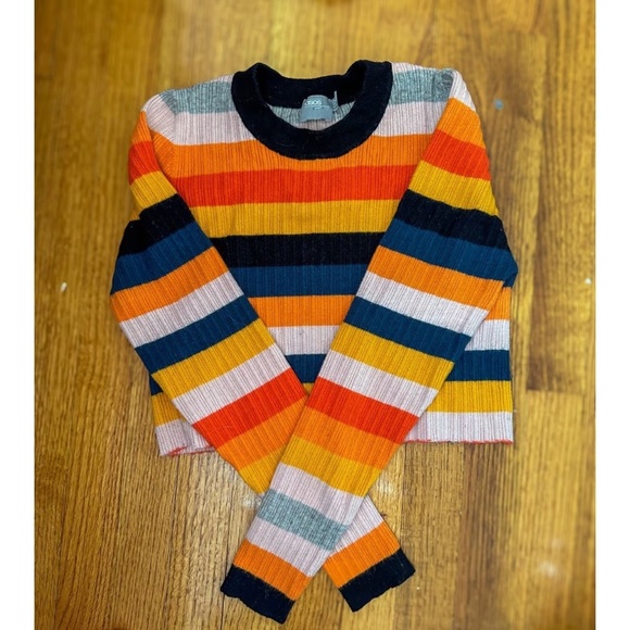 ASOS - Long Sleeve Cropped Striped Knit Rainbow Pullover Sweater - Picture 2 of 7